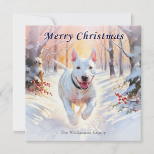 Cartão De Festividades Cão Bull Terrier no Inverno Neve Feliz Natal