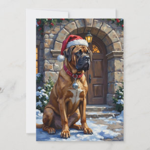 Cartão De Festividades Cão Bullmastiff Guardião da Mansão de Natal Arte