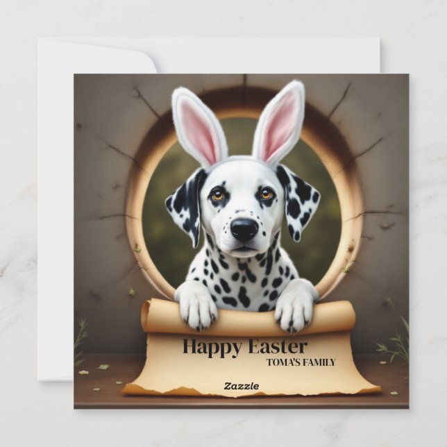 Cartão De Festividades Cão Dalmaciano - com Nome da Família (Verso)