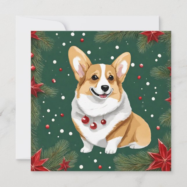 Cartão De Festividades Cão de Corgi de Natal (Frente)