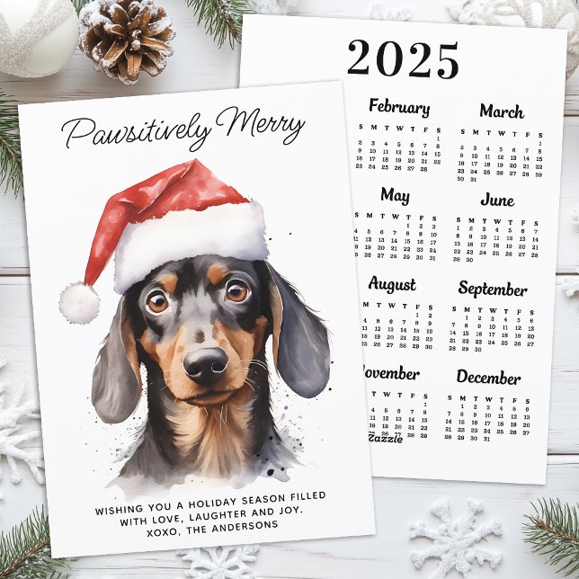 Cartão De Festividades Cão de Dachshund 2025 Calendário Feliz Natal (Criador carregado)
