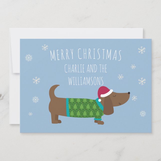Cartão De Festividades Cão de Dachshund Personalizado Feliz Natal (Frente)