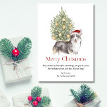 Cartão De Festividades Cão-de-Pé-de-Pé Preto-Branco e Cão-de-Pé de Árvore<br><div class="desc">Este adorável cartão de Natal com tema de córgi apresenta um córgi preto, bronzeado e branco vestindo um chapéu de Papai Noel sentado em frente a uma árvore de Natal iluminada. A saudação no cartão diz "Feliz Natal" "Que tudo isso seja bonito e que te traga alegria para ser seu...</div>