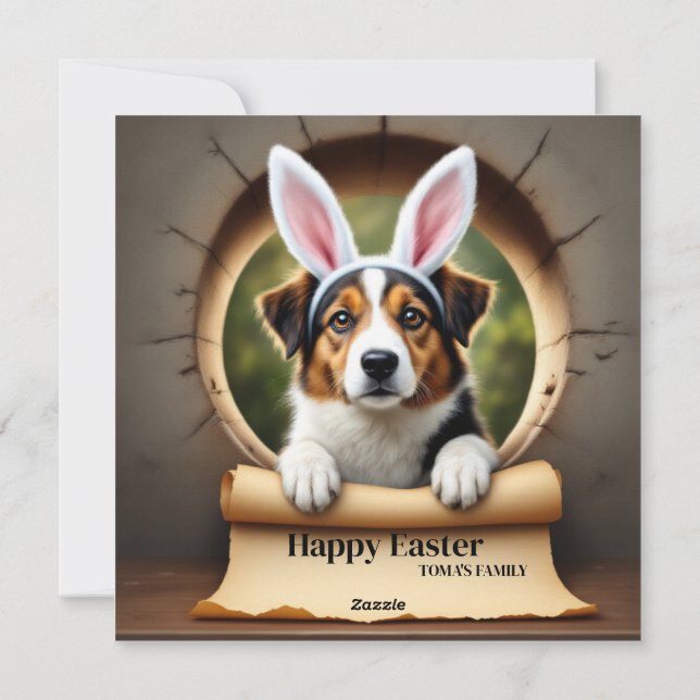 Cartão De Festividades Cão de Raças Mistas - com Nome da Família (Verso)