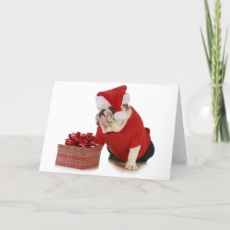 Cartão De Festividades Cão do papai noel - buldogue inglês vestido como o