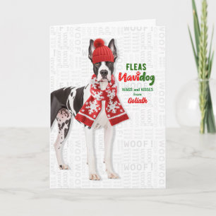 Cartão De Festividades Cão Dogue Alemão Engraçado Pulgas Navidog com Nome