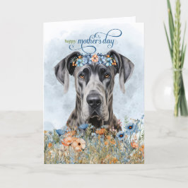 Cartão De Festividades Cão Dogue Alemão Flores Silvestres Dia das Mães