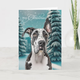 Cartão De Festividades Cão Dogue Alemão Natal Floresta Verde Natal