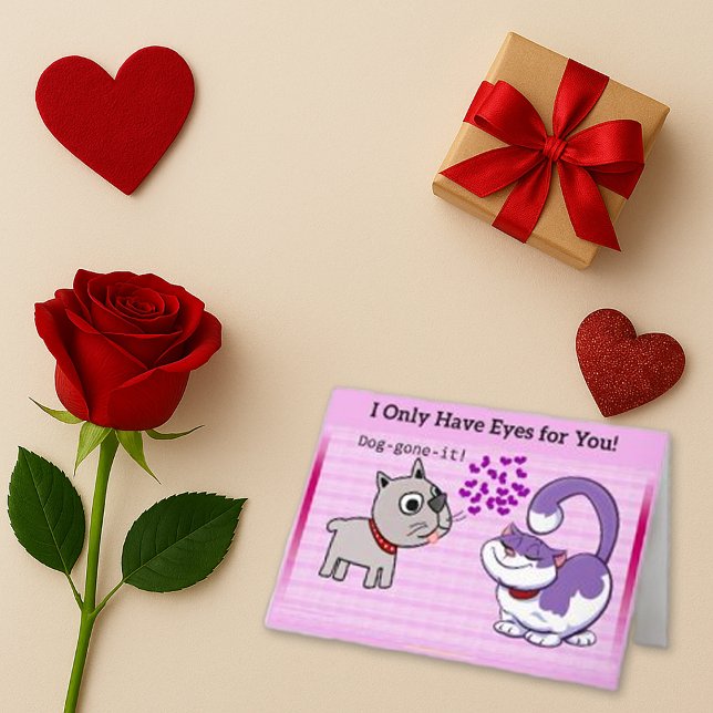 Cartão De Festividades Cão Gato Amor Cartoon Rosa Divertido  (Criador carregado)