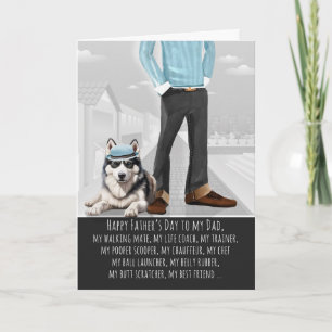 Cartão De Festividades Cão Husky Siberiano e Papai Dia dos Pais Divertido
