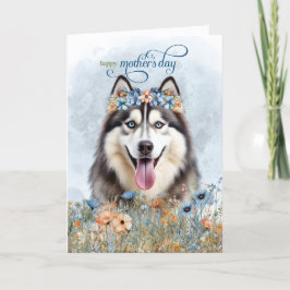 Cartão De Festividades Cão Husky Siberiano Flores Silvestres Dia das Mães