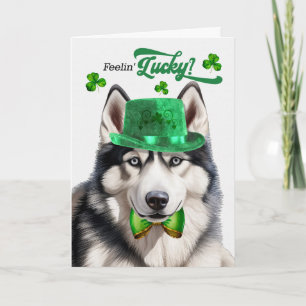 Cartão De Festividades Cão Husky Siberiano se Sentindo Sortudo no Dia de 