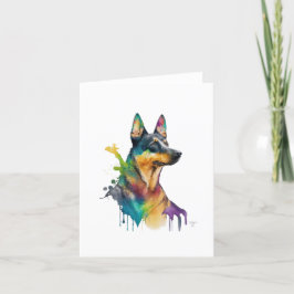 Cartão De Festividades Cão Kelpie Australiano Em Aquarela E Caneta