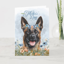 Cartão De Festividades Cão Malinois Belga Flor Silvestre Dia das Mães