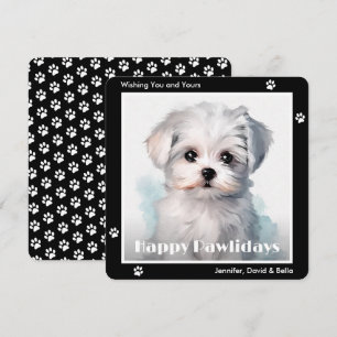 Cartão De Festividades Cão Maltês Preto Natal Aquarela