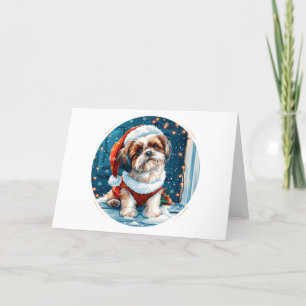 Cartão De Festividades Cão Papais noeis Shih Tzu de Natal