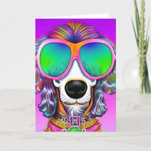 Cartão De Festividades Cão-Poodle Hippy Groovy Psicodélico Trippy Retro
