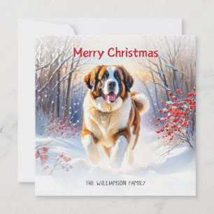 Cartão De Festividades Cão São Bernardo Na Neve Feliz Natal