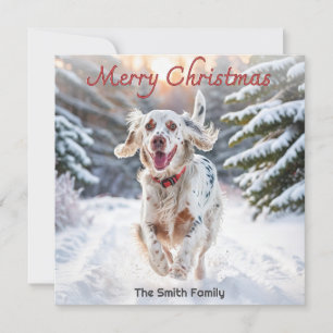 Cartão De Festividades Cão Setter Inglês Neve Aquarela Feliz Natal