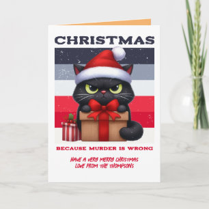Cartão De Festividades Caos Mínimo Foto Divertida de Natal de Gato Retrô