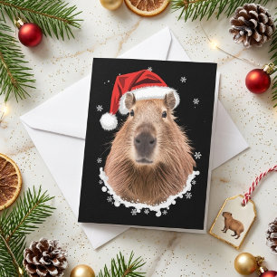 Cartão De Festividades Capivara de Chapéu de Papai Noel Engraçado Natal N