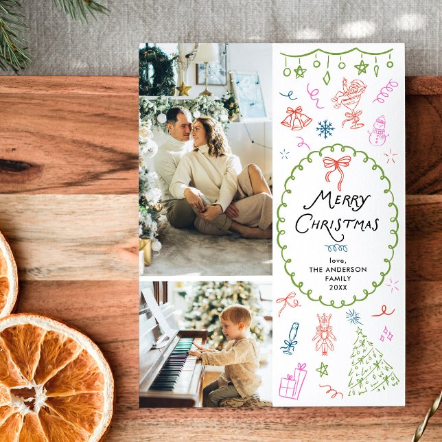 Cartão De Festividades Caprichoso Merry Christmas Desenhado à Mão 2 Foto  (Criador carregado)