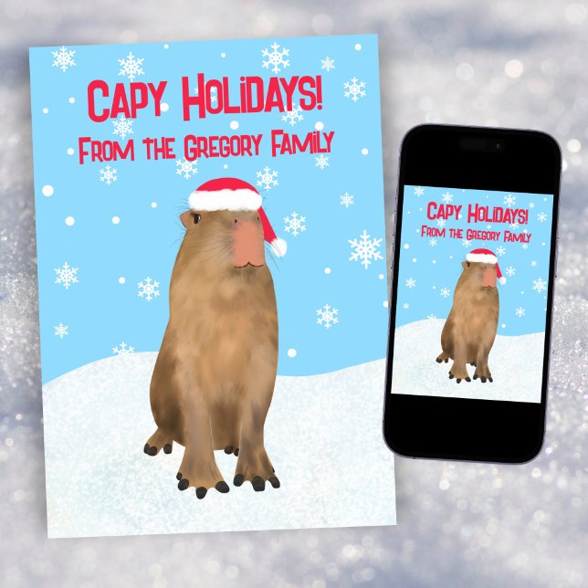 Cartão De Festividades Capy Holidays Funny Cute Capybara Pun Imprimível (Criador carregado)