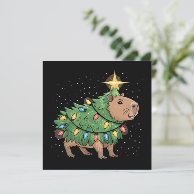 Cartão De Festividades Capybara Christmas Gifts Capy Funny Xmas Tree (Em pé/Frente)