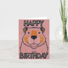 Cartão De Festividades Capybara Happy Birthday - Retro Rosa