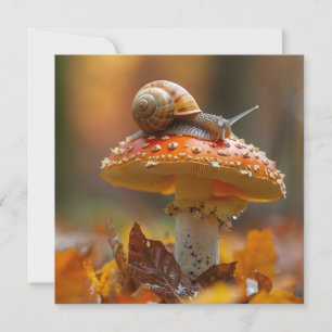 Cartão De Festividades Caracol sobre a cena da natureza fofa cogumelo