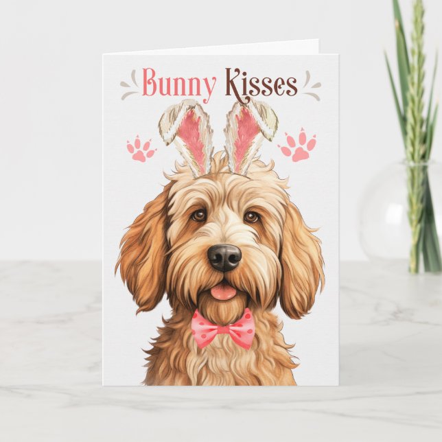 Cartão De Festividades Caramel Labradoodle Dog em Bunny Ears para Páscoa (Frente)