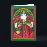 Cartão De Festividades Card:  Father Christmas - Santa - Winter Solstice<br><div class="desc">"Father Christmas" - Santa Claus Postcard This image shows Father Christmas crowned with holly and bearing gifts for children. It's the perfect image to celebrate Christmas, as well as the Winter Solstice and other festivities. Customize the inside of this card by replacing the text with your very own holiday greeting!...</div>