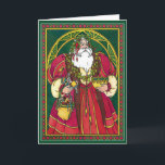 Cartão De Festividades Card:  Father Christmas - Santa - Winter Solstice<br><div class="desc">"Father Christmas" - Santa Claus Postcard This image shows Father Christmas crowned with holly and bearing gifts for children. It's the perfect image to celebrate Christmas, as well as the Winter Solstice and other festivities. Customize the inside of this card by replacing the text with your very own holiday greeting!...</div>