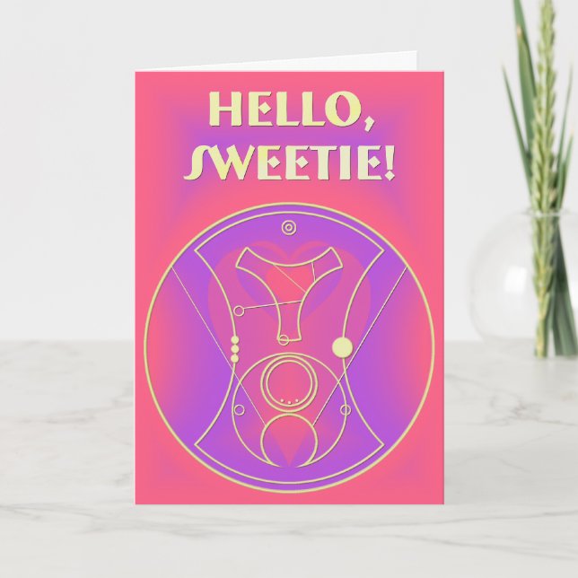 Cartão De Festividades Card: Hello, Sweetie! Pink & Lavender Hearts (Frente)