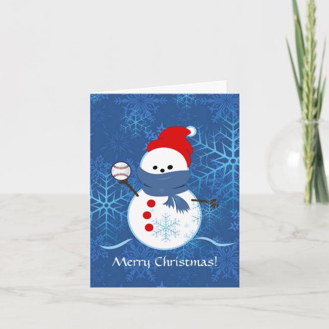 Cartão De Festividades Card - Snowman Baseball (Frente)