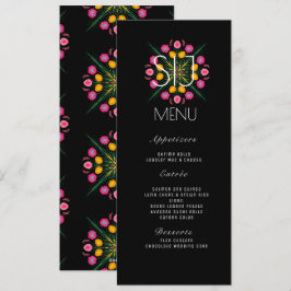 Cartão De Festividades Cardápio de Casamento Florais Borboletas Mão Amanh