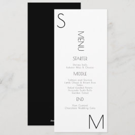 Cartão De Festividades Cardápio de Casamento Preto Branco Canto Monograma