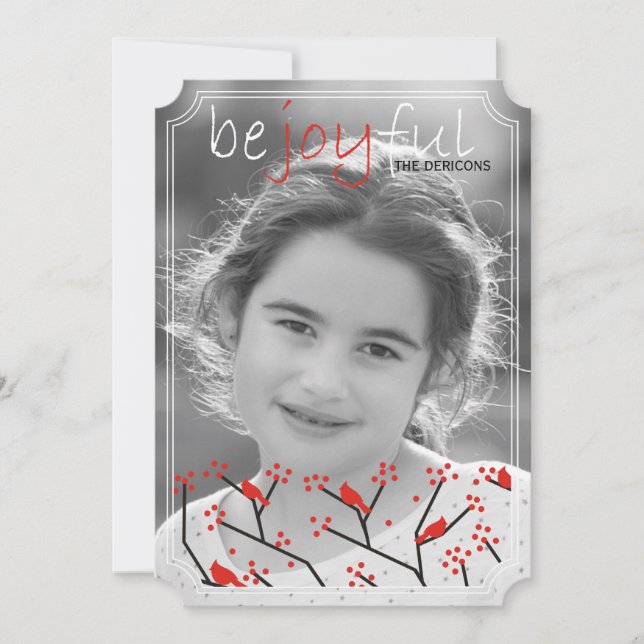 Cartão De Festividades Cardeais de "alegria" e fotos de Natal (Frente)