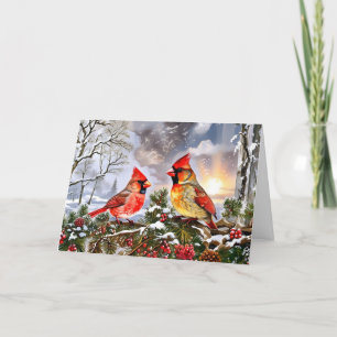 Cartão De Festividades Cardeais Vermelhos com Paisagem de inverno em Berr
