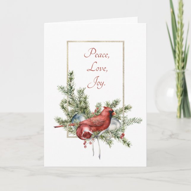 Cartão De Festividades Cardeal com Buquê de Natal (Frente)