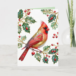 Cartão De Festividades Cardeal de inverno com Holly