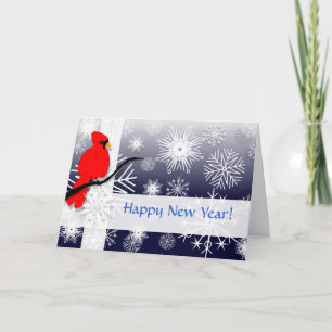 Cartão De Festividades Cardeal e flocos de neve, Feliz ano novo!