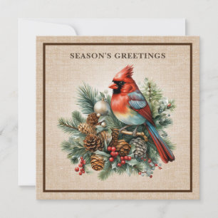 Cartão De Festividades Cardeal Elegante Pinecones Woodland Burlap Luxury