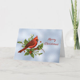 Cartão De Festividades Cardeal Red Holly Greenery Watercolor Natal