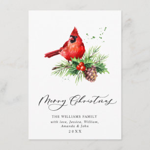 Cartão De Festividades Cardeal Vermelho Holly Berry Saudação de Natal