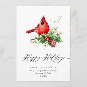 Cartão De Festividades Cardeal Vermelho Holly Berry Saudação de Natal