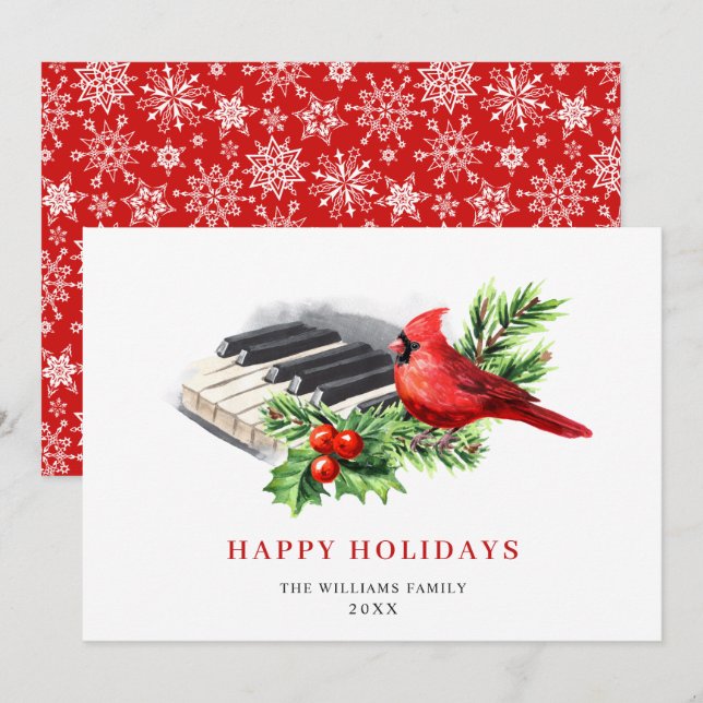 Cartão De Festividades Cardeal Vermelho Holly Berry Saudação de Natal (Frente/Verso)