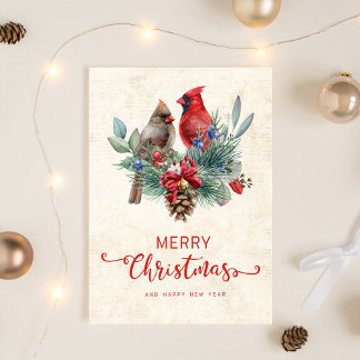 Cartão De Festividades Cardinais Pinhão Sininhos Natal Ano Novo