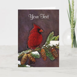 Cartão De Festividades Cardinal and Pinecones