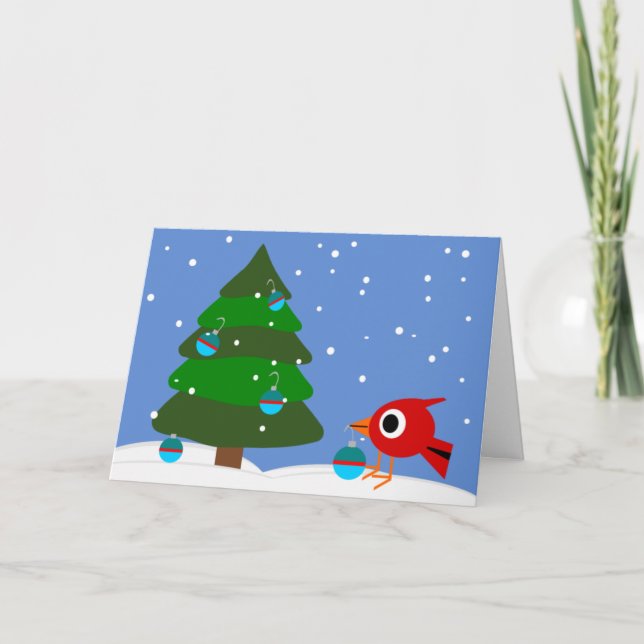 Cartão De Festividades Cardinal And The Christmas Tree Holiday Cards (Frente)